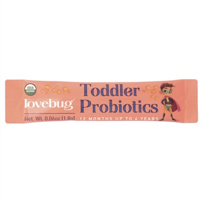 LoveBug Probiotics Пробиотики для малышей, от 12 месяцев до 4 лет, 15 миллиардов КОЕ, 30 пакетиков-стиков, по 0,06 унции (1,8 г) каждый