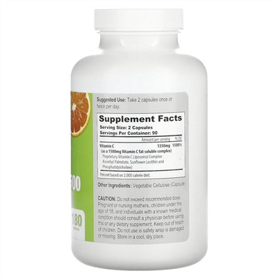 California Natural Lyposomal Vitamin C Formula 1500, 180 Capsules