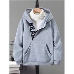 SHEIN Kapuzenpullover Mit Schrägem Reißverschluss Und Buchstaben Druck Für Jungen In Der Pubertät