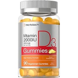 Vitamin D3 2000iu Gummies | 90 Count | Vegetarian, Non-GMO, and Gluten Free Vitamin D Supplement | 50 mcg | by Horbaach