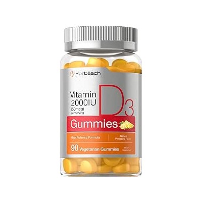 Vitamin D3 2000iu Gummies | 90 Count | Vegetarian, Non-GMO, and Gluten Free Vitamin D Supplement | 50 mcg | by Horbaach
