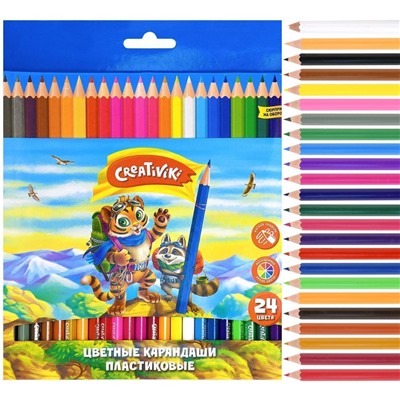 Набор цветных карандашей, 24 цвета, шестигранные, пластиковые, Creativiki