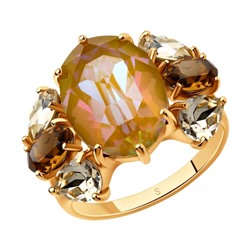 Кольцо из золочёного серебра с жёлтыми и коричневыми кристаллами Swarovski, 93010826