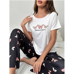 Pyjama Set mit Schmetterling & Buchstabe Grafik,