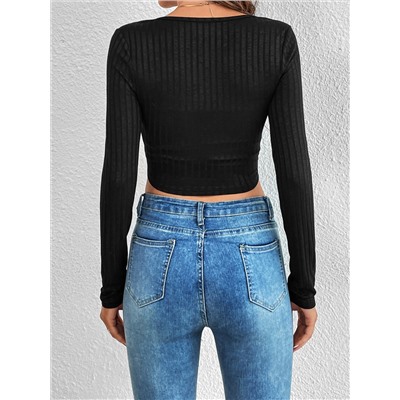 SHEIN Tall Crop T-Shirt mit eckigem Ausschnitt, Rippenstrick