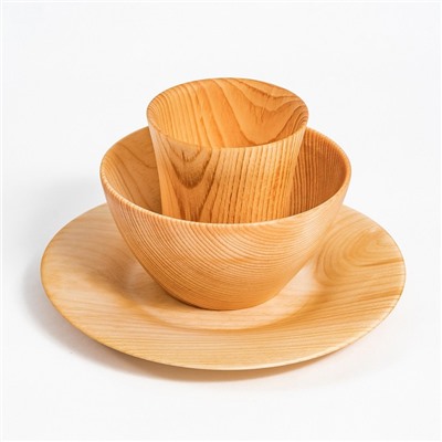 Набор деревянной посуды из натурального кедра Mаgistrо, 3 предмета, 19×2 см, 13×7 см, 180 мл, цвет молочный