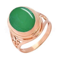 Кольцо из золочёного серебра с зелёным агатом 925 пробы к1294з агат зелёный