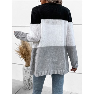 SHEIN LUNE Cardigan mit Farbblock, Zopfstrick