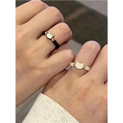 2 Stück Natürliche Mondstein-obsidian-ringe, Perlen, Minimalistischer Fidget-ring, Handgefertigt, Süßer Schwarzer Weißer Katzenring, Kinder-party-zubehör, Schmuck