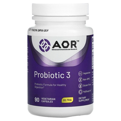 Advanced Orthomolecular Research AOR Пробиотик 3, 90 вегетарианских капсул