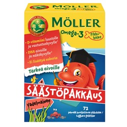 Möller Omega-3 Детские жевательные витамины Малина 72шт