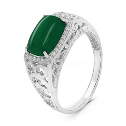 Кольцо из серебра с нат.зелёным агатом и фианитами родированное 925 пробы К-3652рк40900
