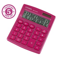 Калькулятор настольный Citizen 12 разрядов, двойное питание, 102*124*25мм, розовый SDC-812NR-PK
