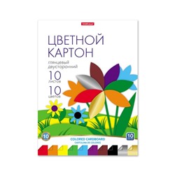 Картон цветной А4, 10 листов, 10 цветов, глянцевый в папке, ErichKrause, набор для детского творчества