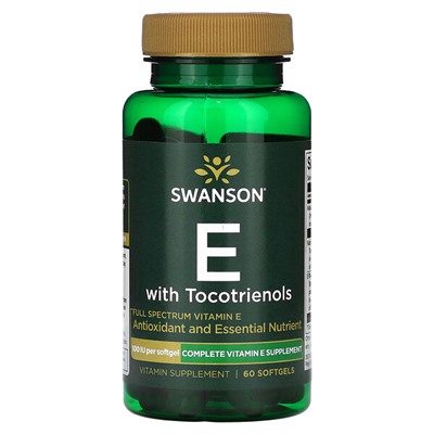 Swanson E с токотриенолами, 100 МЕ, 60 мягких таблеток