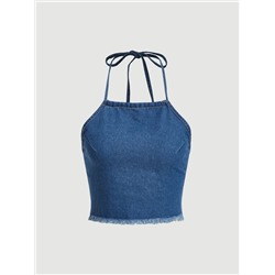 SHEIN MOD Trägertop mit unbearbeitetem Saum, Neckholder, Denim