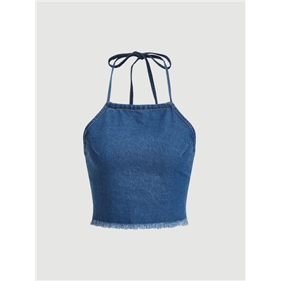 SHEIN MOD Trägertop mit unbearbeitetem Saum, Neckholder, Denim