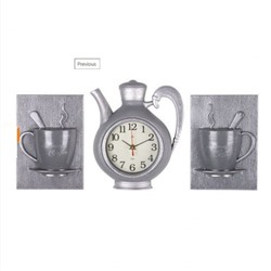 Часы настенные 21 век чайник+2 чашки  2622+2-006 серые с серебром «Рубин«