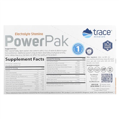 Trace Minerals Research PowerPak, Апельсин и манго, 30 пакетов по 0,18 унции (5 г) каждый