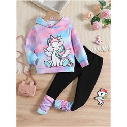 SHEIN Kleine Mädchen Batik Hoodie Und Hose Mit Einhorn-Muster