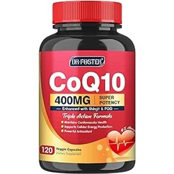 DRFOSTER CoQ10 400mg with PQQ & Shilajit - High Absorption with Bioperine Coenzyme Q10 Supplements - Powerful Antioxidant for Heart & Brain Health and Energy-Production - 120 Veggie Capsules