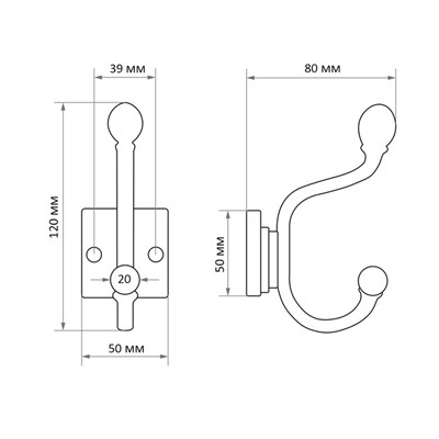 Крючок мебельный CAPPIO CKD021 ELDO, двухрожковый, черный