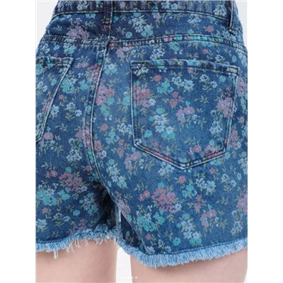 Denim Shorts mit Blume Muster, umgesäumtem Saum,