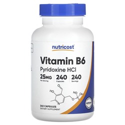 Nutricost Витамин B6, Пиридоксин HCl - 25 мг - 240 капсул - Nutricost