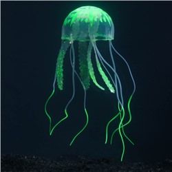 Декор для аквариума "Медуза" силиконовая, флуоресцентная, 5 х 5 х 15 см, зелёная