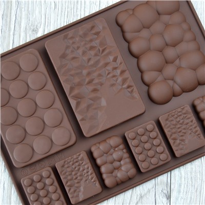 Форма силиконовая для шоколада Плитки Воздушное Ассорти 9 ячеек