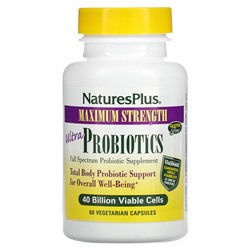 NaturesPlus Ultra Probiotics, максимальная сила, 40 миллиардов, 60 вегетарианских капсул