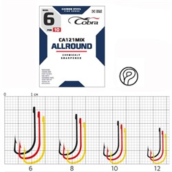 Крючки Cobra ALLROUND, серия CA121, № 008, 10 шт., МИКС