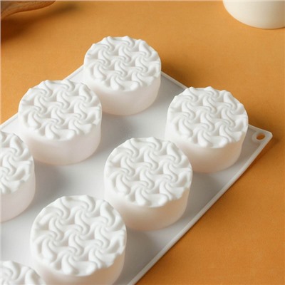 Форма для муссовых десертов и выпечки KONFINETTA «Вихрь», 26,5×17×3,5 см, 8 ячеек (d=6 см), цвет белый