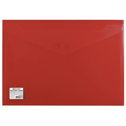 Папка-конверт на кнопке BRAUBERG, А4, до 100 листов, непрозрачная, красная, СВЕРХПРОЧНАЯ 0,2 мм,
