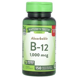 Nature's Truth Absorbable B-12, 1000 мкг, 150 жидких мягких таблеток быстрого высвобождения