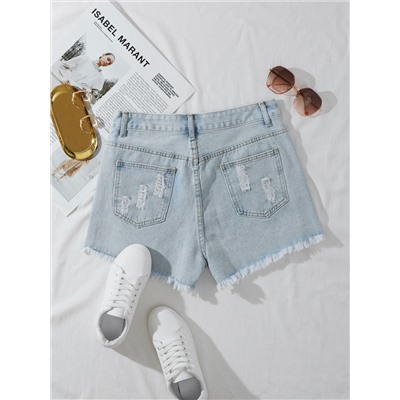 Denim Shorts mit Riss, umgesäumtem Saum, breitem Beinschnitt