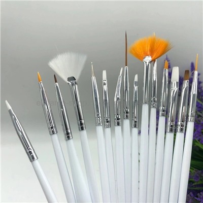 Набор из 14 кистей + 1 дотс Brush Nail Set White