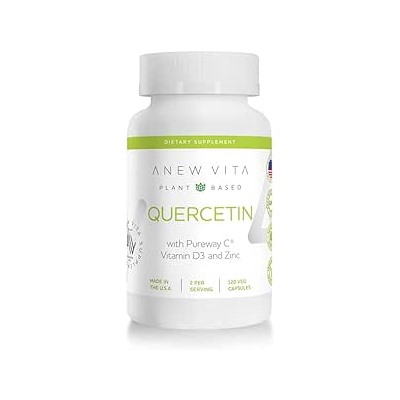 Anew Vita Quercetin | w/Vitamin C + D3 + Zinc | Support Immune System | Antioxidant Boost | Promote Allergy Wellness | 120 Vegetable Capsules | Plant Based | Non-GMO | Gluten Free | Made in USA