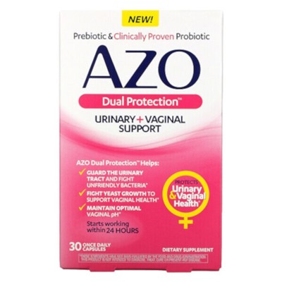 Azo Dual Protection, Поддержка мочеиспускания и влагалища, 30 капсул один раз в день