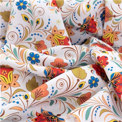 Ткань на отрез габардин 9005-1 Сказочные цветы на белом