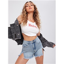 Denim Shorts mit ungesäumtem Saum und seitlichem Schlitz