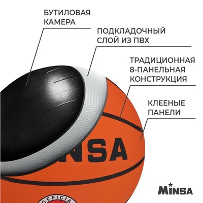 Мяч баскетбольный MINSA Sport, ПВХ, клееный, 8 панелей, р. 5