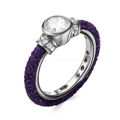 Кольцо из серебра с кожей ската, эмалью, ювелирным стеклом и кубическим цирконием родированное 925 пробы ZR7332-5