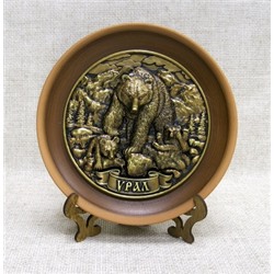 Тарелка керамическая с литой каменной накладкой Медведи семейка Урал, 7005