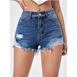 Denim Shorts mit Riss, unbearbeitetem Saum