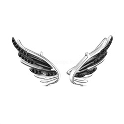 Серьги каффы из серебра с натуральной шпинелью родированные - Крылья 925 пробы 2-409рч416