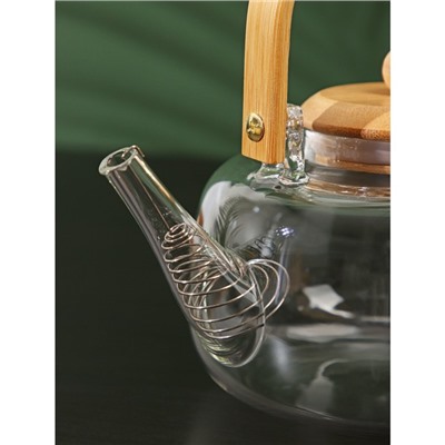 Чайник заварочный стеклянный с бамбуковой крышкой и металлическим фильтром BellaTenero «Эко. Бабл», 1,2 л, 20×15×19 см