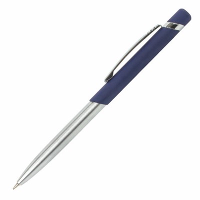 Ручка подарочная шариковая BRAUBERG Ottava, СИНЯЯ, корпус серебристый с синим, 143487