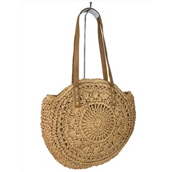 Круглая плетеная сумка из соломы с длинными ручками, цвет песочный