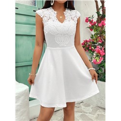 SHEIN Frenchy Damen Spitzen Patchwork Weißes Hochzeitsgast Kurzes Weißes Kleid Für Sommer